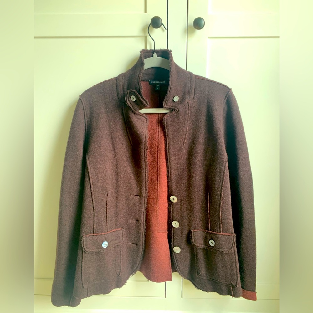 Eileen Fisher Burgundy Medium Merino Wool Blazer